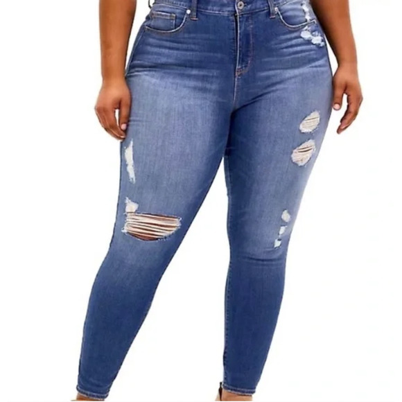 torrid Denim - Torrid Sky High Skinny Jeans Distressed High Waist 22R